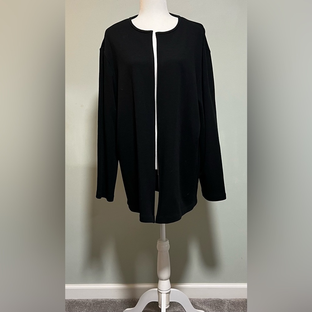 Eileen Fisher Wool Black Lagenlook Open Front Longline Cardigan Sweater Medium
